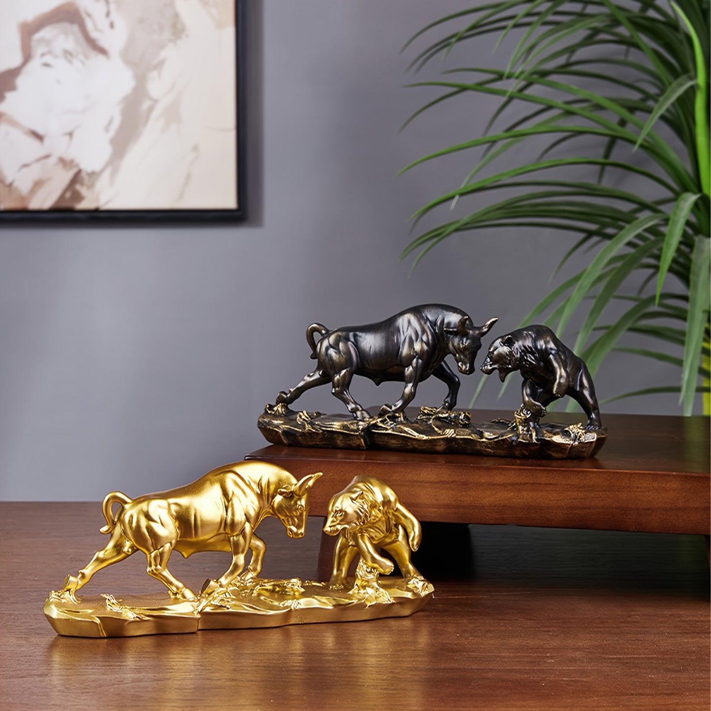 Stier und Bär Skulptur aus Kunstharz – Symbol für Stärke & Aufschwung