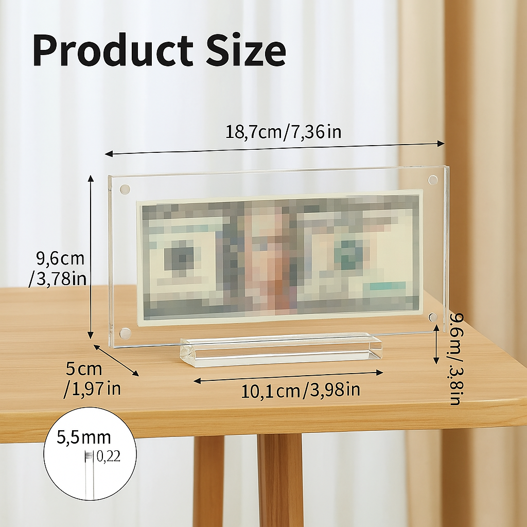 Marco de fotos conmemorativo de billetes de dólar de acrílico transparente resistente con base para exhibir en el escritorio del hogar o como vitrina coleccionable.