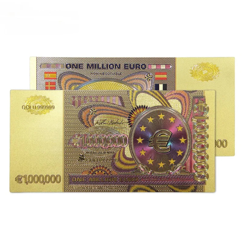 Billete de un millón de euros en papel dorado, réplica de moneda europea para coleccionismo, artesanías monetarias.