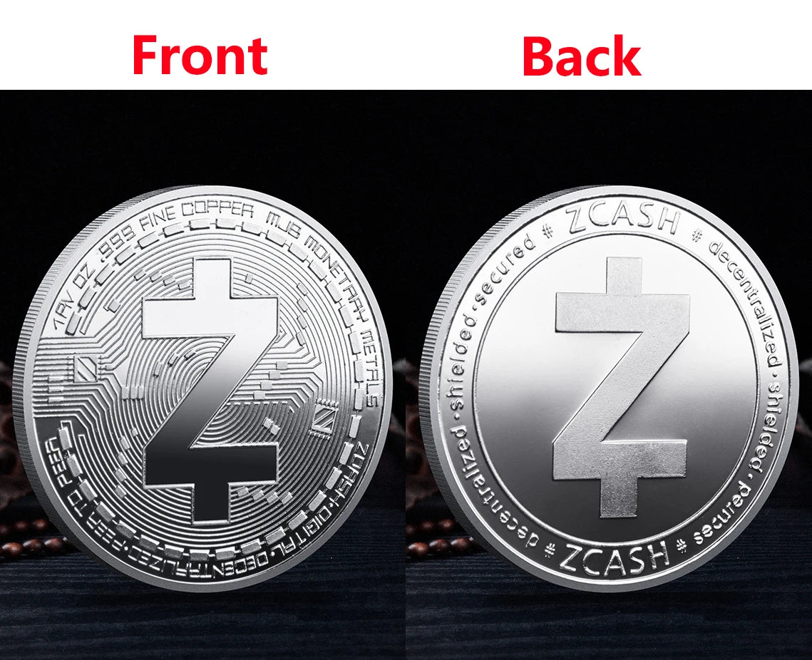 Colección de monedas criptográficas físicas de metal con estuche de plástico.