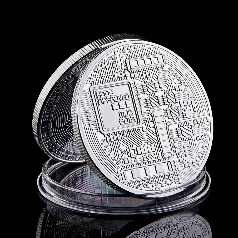 Moneda coleccionable de Bitcoin, Casascius física bañada en plata, monedas conmemorativas de BTC