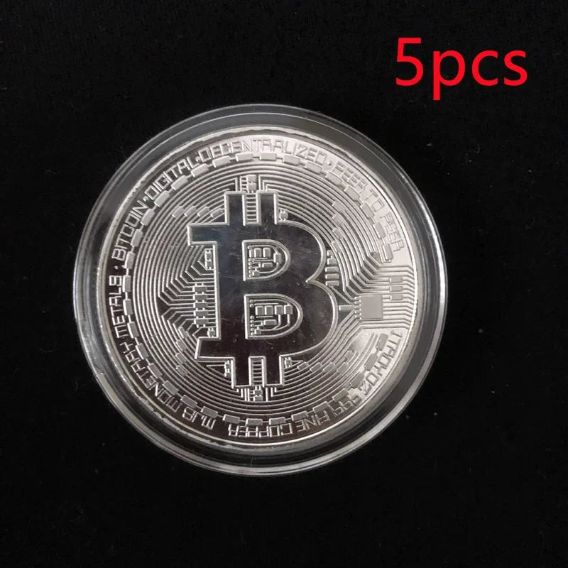 Colección de arte Casascius bañada en oro de 5 piezas, regalo criptográfico, conmemorativo, metal físico, moneda de Bitcoin de imitación antigua, coleccionable.