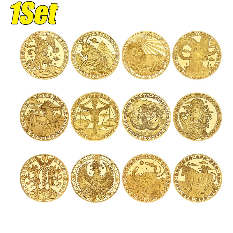 Europäische Sternzeichen-Münzen – 12er-Set aus Metall