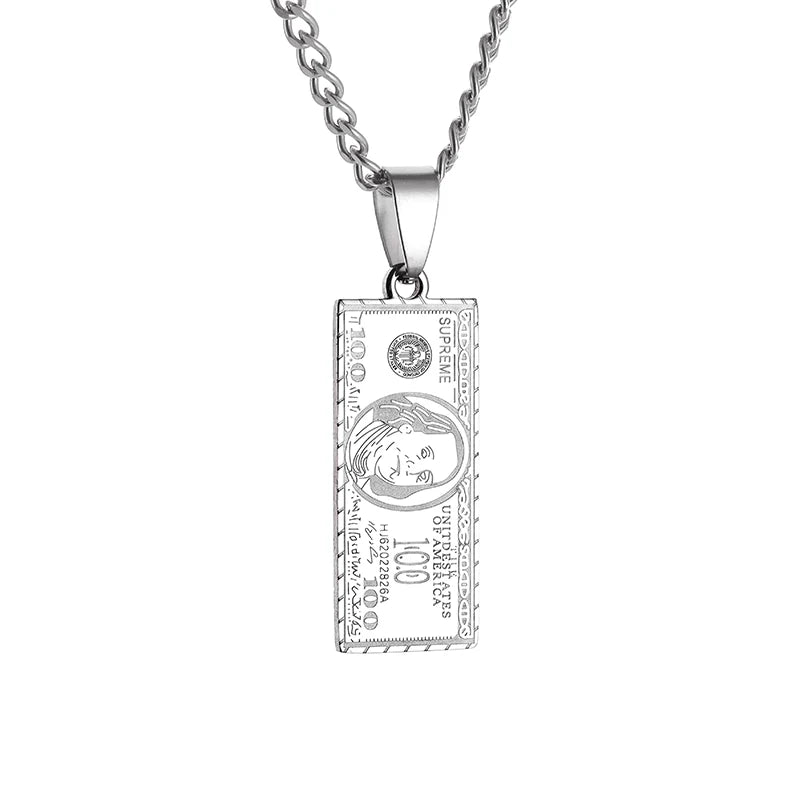 Stainless Steel FAKE Bitcoin Coin Pendant Collectible Art Necklace for Men Fashion Charm Jewelry Birthday Gift