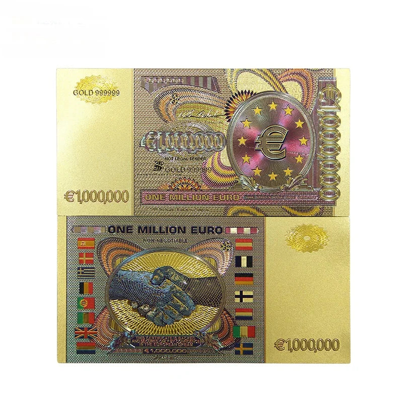 Billete de un millón de euros en papel dorado, réplica de moneda europea para coleccionismo, artesanías monetarias.