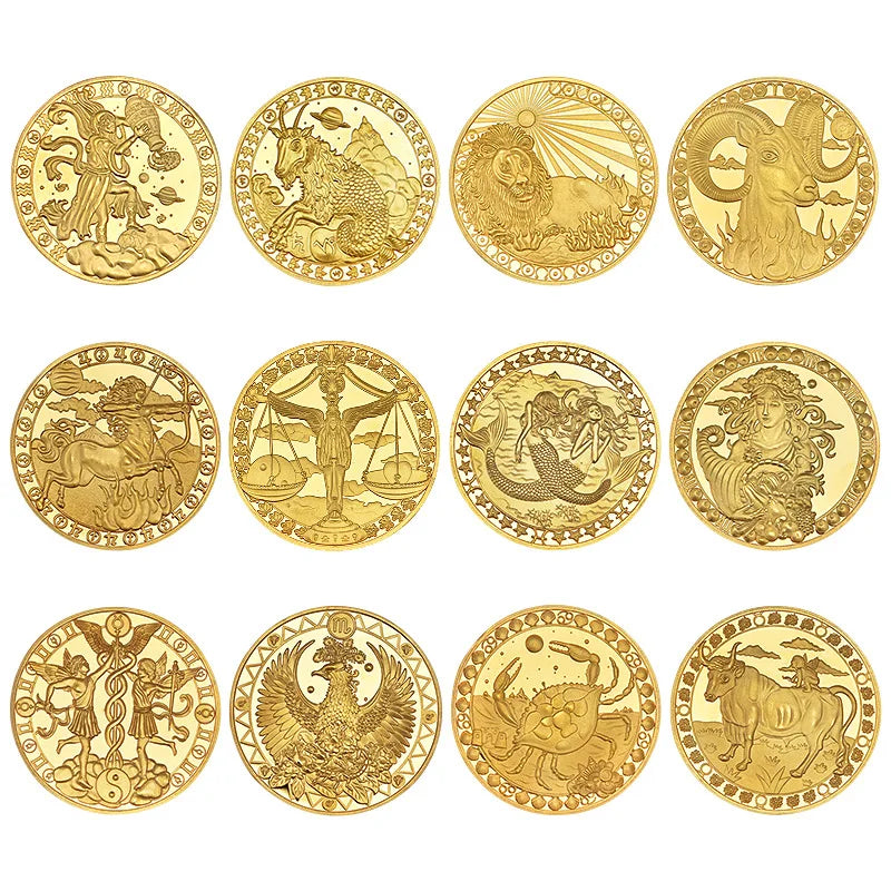 Europäische Sternzeichen-Münzen – 12er-Set aus Metall