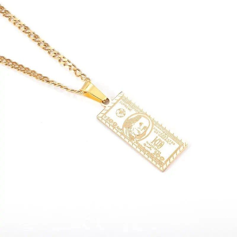 Stainless Steel FAKE Bitcoin Coin Pendant Collectible Art Necklace for Men Fashion Charm Jewelry Birthday Gift