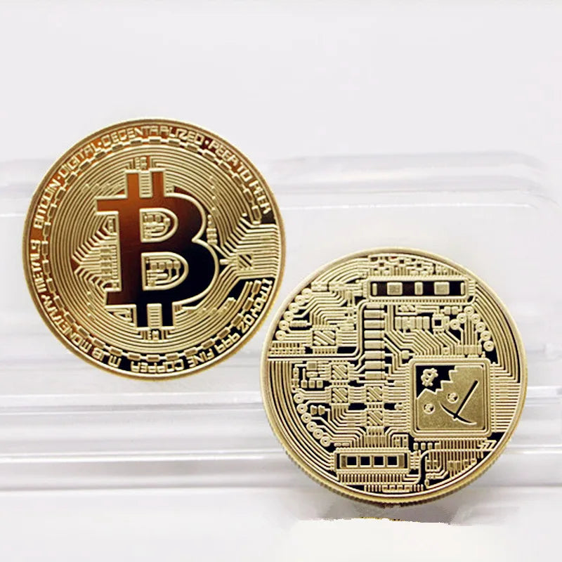 Colección de arte Casascius bañada en oro de 5 piezas, regalo criptográfico, conmemorativo, metal físico, moneda de Bitcoin de imitación antigua, coleccionable.