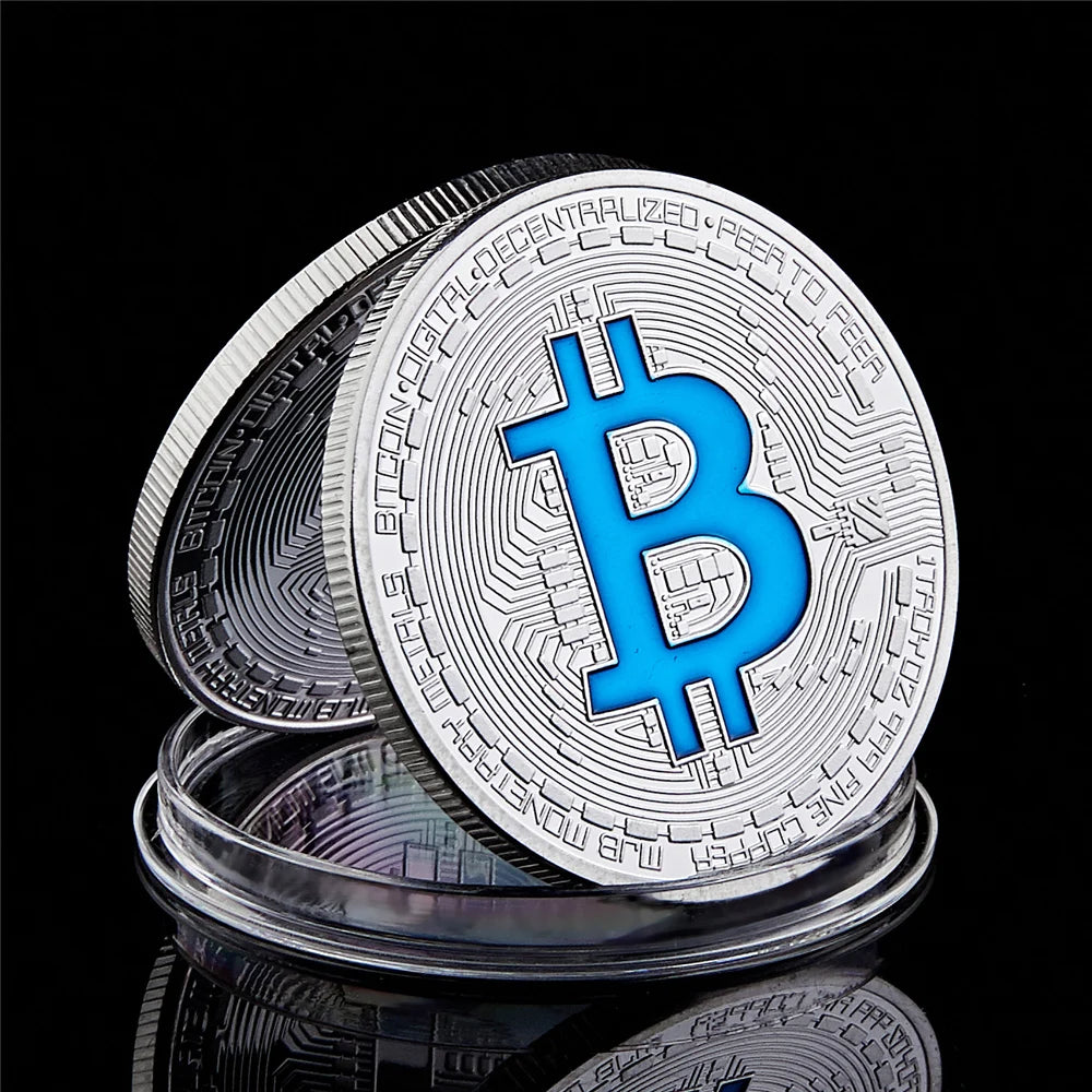 Moneda coleccionable de Bitcoin, Casascius física bañada en plata, monedas conmemorativas de BTC