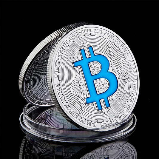 Moneda coleccionable de Bitcoin, Casascius física bañada en plata, monedas conmemorativas de BTC