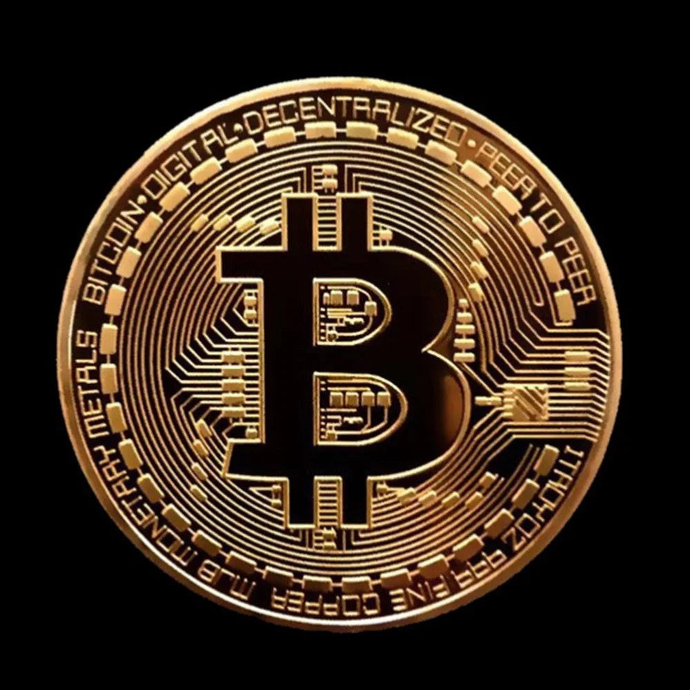 Moneda Bitcoin chapada en oro, colección de arte coleccionable, regalo, moneda criptográfica Casascius conmemorativa física, metal, imitación antigua.