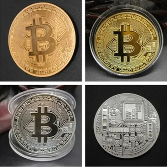 Colección de arte Casascius bañada en oro de 5 piezas, regalo criptográfico, conmemorativo, metal físico, moneda de Bitcoin de imitación antigua, coleccionable.