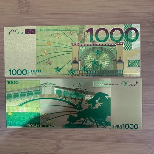 1 billete de oro de 1000 euros para mascotas, billetes de todo el mundo, billetes de color coleccionables, papel moneda para coleccionar.