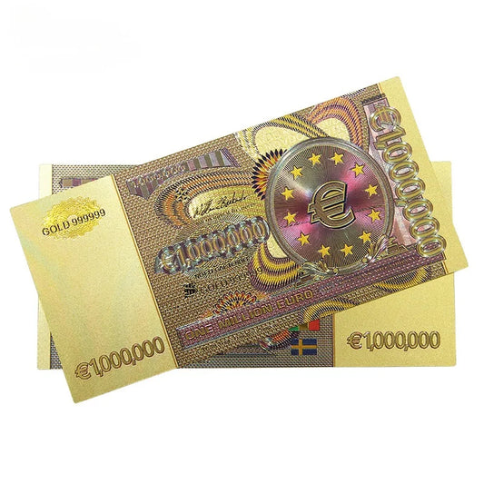 Billete de un millón de euros en papel dorado, réplica de moneda europea para coleccionismo, artesanías monetarias.