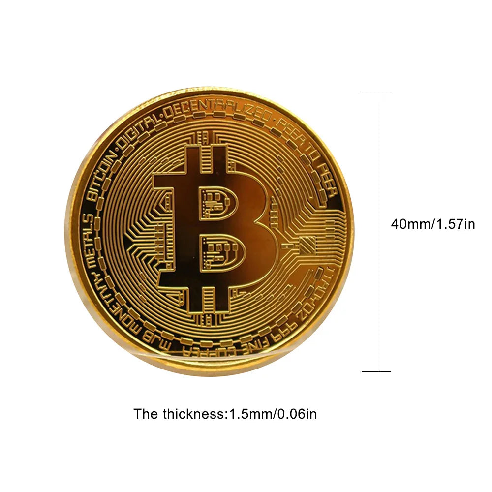 Moneda Bitcoin chapada en oro, colección de arte coleccionable, regalo, moneda criptográfica Casascius conmemorativa física, metal, imitación antigua.