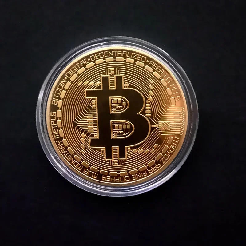Colección de arte Casascius bañada en oro de 5 piezas, regalo criptográfico, conmemorativo, metal físico, moneda de Bitcoin de imitación antigua, coleccionable.