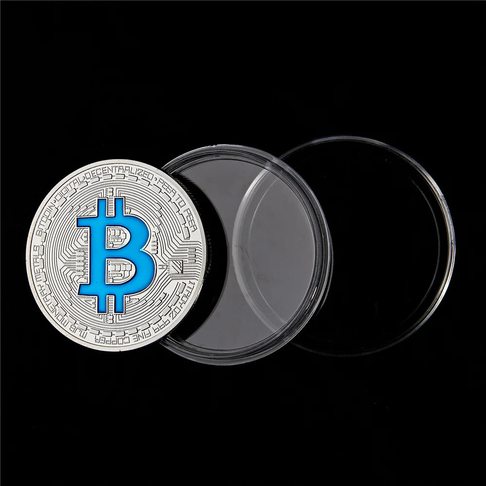 Moneda coleccionable de Bitcoin, Casascius física bañada en plata, monedas conmemorativas de BTC