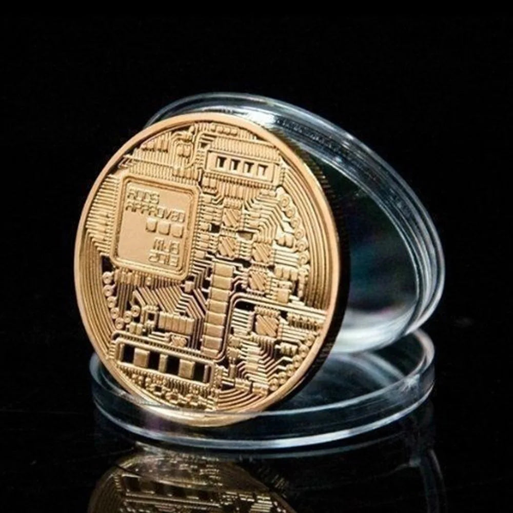 Moneda Bitcoin chapada en oro, colección de arte coleccionable, regalo, moneda criptográfica Casascius conmemorativa física, metal, imitación antigua.