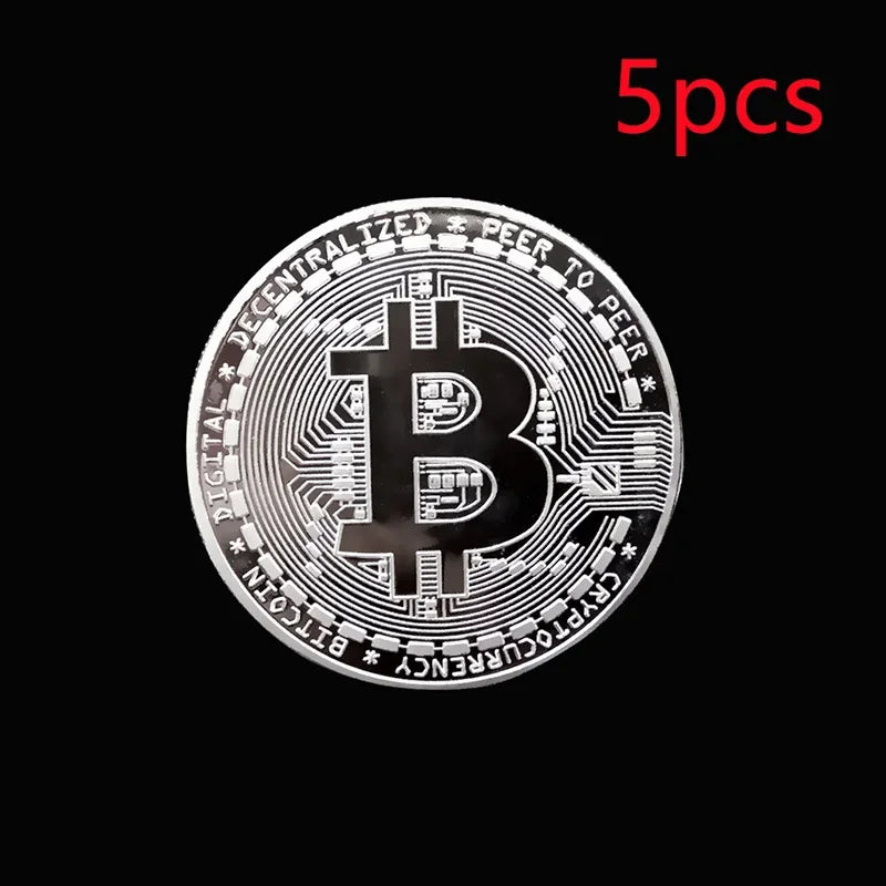 Colección de arte Casascius bañada en oro de 5 piezas, regalo criptográfico, conmemorativo, metal físico, moneda de Bitcoin de imitación antigua, coleccionable.