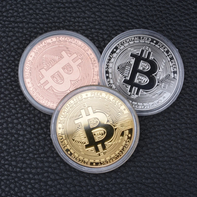 Moneda Bitcoin chapada en oro, colección de arte coleccionable, regalo, moneda criptográfica Casascius conmemorativa física, metal, imitación antigua.