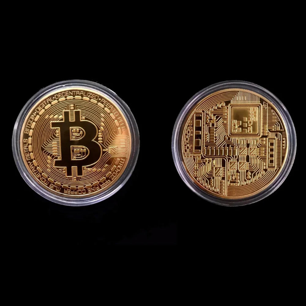 Moneda Bitcoin chapada en oro, colección de arte coleccionable, regalo, moneda criptográfica Casascius conmemorativa física, metal, imitación antigua.