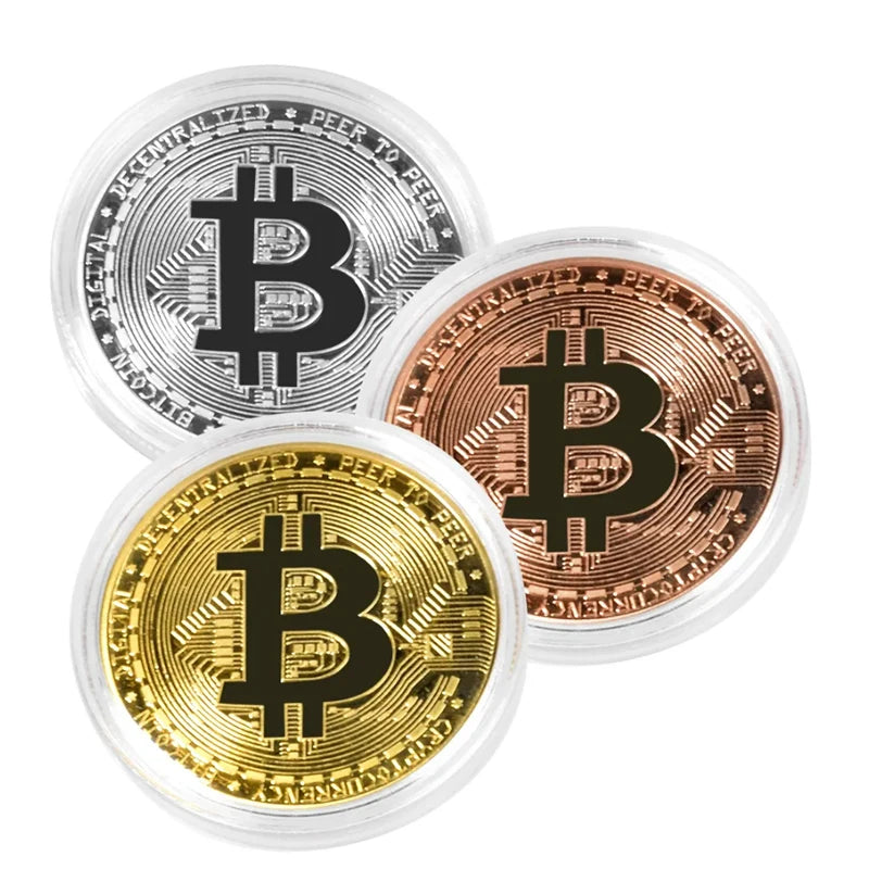 Moneda Bitcoin chapada en oro, colección de arte coleccionable, regalo, moneda criptográfica Casascius conmemorativa física, metal, imitación antigua.